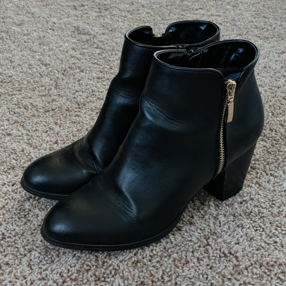 Black Ankle Booties with Gold Zipper